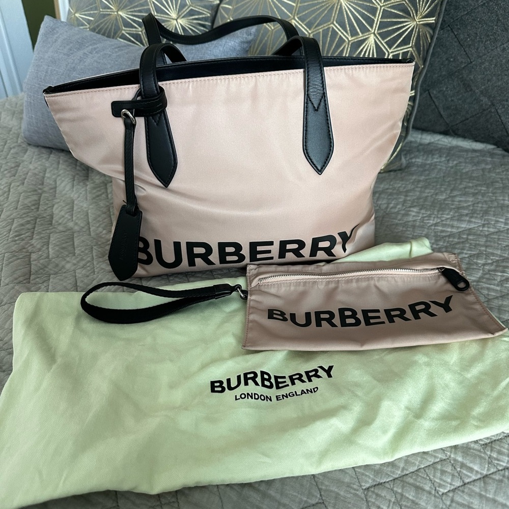 Burberry Pink and Black Logo Tote with Wrist Pouch